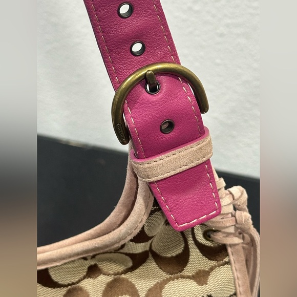 Coach‎ Rare Y2K Signature Pink Poppy For Peace Flower Crossbody Bag